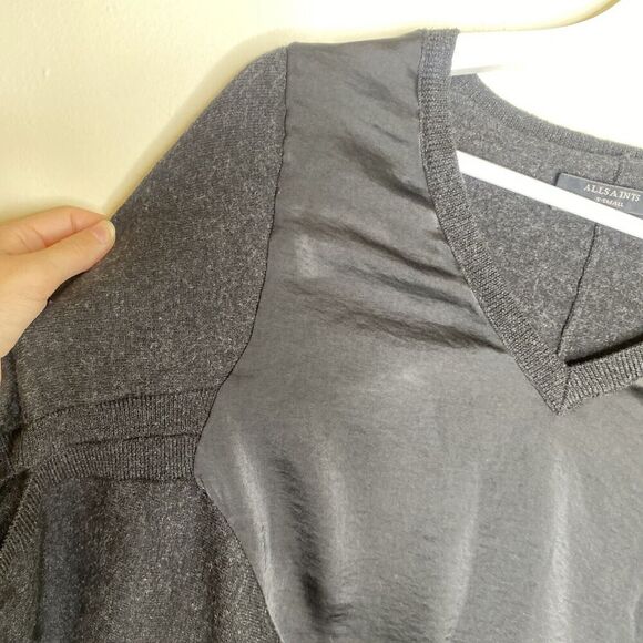 AllSaints Merino Wool Black/Grey V Neck Sweater Blouse Size XS - Picture 5 of 11